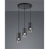 Trio Lighting ROBIN SOSPENSIONE CALATA 3 CILINDRI METALLO NERO E VETRI FUME' E TRASPARENTI D. 37CM