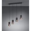 Trio Lighting ROBIN SOSPENSIONE 4 CILINDRI METALLO NERO E VETRI FUME' E TRASPARENTI L. 80CM ATTACCO E27