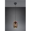 Trio Lighting BIDAR SOSPENSIONE METALLO NERO E ORO TAGLIO LASER CON INSERTO IN LEGNO D. 15CM 1 LUCE ATTACCO E27