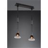 Trio Lighting STANLEY SOSPENSONE METALLO NERO CON 2 DIFFUSORI VETRO FUME' CON SISTEMA SALISCENDI L. 55CM ATTACCO E27