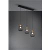 Trio Lighting CALIMERO SOSPENSIONE BARRA 3 DIFFUSORI A RETE METALLO NERO CON PARTICOLARE IN LEGNO NATURALE L. 80CM ATTACCO E27
