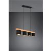 Trio Lighting CAMERON SOSPENSIONE BARRA LEGNO NATURALE 4 PARALUMI NERI L. 75CM ATTACCO E14