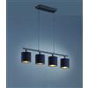 Trio Lighting TOMMY SOSPENSIONE CON 4 DIFFUSORI ATTACCO E14 PARALUMI NERI E ORO BASE METALLO NERO OPACO L.76CM