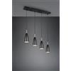 Trio Lighting FARIN SOSPENSIONE BARRA 4 CONI METALLO NERO E OTTONE SATINATO L.58CM ATTACCO E14