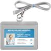 Teskyer Porta Badge, Porta Badge da Collo, 2 Slot per Carte, in Pelle Martellata, con Cordino in Nylon, Orizzontale, per Pass, Autobus, Chiaro Grigio