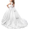 OBEEII Bambina Maxi Abito in Pizzo Floreale con Strass Senza Maniche Elegante Vestito da Principessa Cerimonia Sera Sposa Prima Comunione Damigella Bambina Cocktail Prom 12-13 Anni Bianco