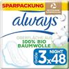 Always Cotton Protection Asciugamani Igienici, Taglia 3, Night, 48 assorbenti con ali, Flusso Abbondante Notte, Formato Eco, Velo 100% Cotone Bio, Senza Profumo, Confezione di carta