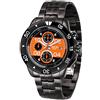 TIME100 Orologio Automatico Cronografo Uomo Quadrante Multifunzionale al Quarzo Stile Elegante Sportivo Casual Impermeabile（Nero&Arancia）