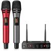 TONOR Microfono Wireless Dinamico, Professionale Sistema di microfoni per Karaoke, UHF Set Mic Senza Fili per DJ, Discorsi, Feste Domestico, Singing, Chiese, Matrimoni, Rosso, TW350