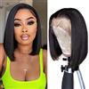 Jreitsere Parrucca Donna Corta Bob Wigs Human Hair 13x4 Lace Frontal Wig Natural Black Color Straight Lace Wig Unprocessed Brazilian Virgin Hair Wig For Women 16 Inch