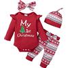 Verve Jelly La mia prima bambina di Natale outfit per lettere di albero di Natale stampa per cannone a manica lunga pantaloni lunghi vestiti per cappello a fascia cadente 4pcs set rosso 9-12 mesi