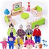 HOTUT Casa Bambole Mobili in Legno, 20 Mini Mobili Accessori Casa delle Bambole, Set di 8 Figure di Piccole Persone Famiglia di Bambole, con Soggiorno Mobili Casa Bambole Regalo Giocattolo per Bambini