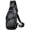 Handadsume Tela+Cuoio genuino Borsa triangolare Borsa a tracolla Sling Chest Bag Viaggi Zaino-diurno-monospalla Per Uomo Uomo FB8013 (100% vera pelle-8015-C- nero)