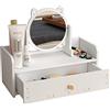 Verve Jelly Organizer per cosmetici con specchio, 1 cassetto grande, per trucchi e gioielli, HBT 15x14x32 cm, tavolo da toeletta in PVC bianco