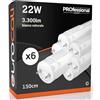 Eurocali Tubo LED 150cm 22W in Policarbonato - Alta Efficienza 3300 lumen - Fascio Ampio 320° - Luce Naturale 4000K - Pacco da 6