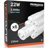 Eurocali Tubo LED 150cm 22W in Policarbonato - Alta Efficienza 3300 lumen - Fascio Ampio 320° - Luce Fredda 6500K - Pacco da 6