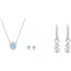 Swarovski Set Sparkling Dance, Rotondo, Blu, Placcato rodio & Orecchini pendenti Attract, Taglio Pear, Bianchi, Placcato rodio