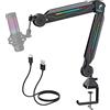 TONOR Braccio per Microfono RGB, Asta per Microfono Regolabile con Luce RGB con 11 Modalità, Supporto Pieghevole Girevole per Gaming, Streaming, Podcasting, T90