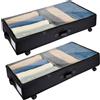 Xtsuen 2 contenitori sottoletto, contenitore sottoletto con ruote, rotazione a 360° e telaio in metallo, borsa pieghevole di grande capacità in tessuto non tessuto per riporre vestiti, scarpe (Nero)