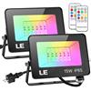 Lepro LE Faretto LED RGB Esterno 15W (Equivalente a 100W), 2 Pezzi Proiettore RGB con Telecomando RF, Impermeabili IP65, con Funzione Memoria, Dimmerabile, Cambia Colore RGBW per Giardino, Festa, Hotel