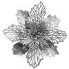 GL-Turelifes Confezione da 12 fiori di stella di Natale artificiali glitterati, ghirlanda di Natale, albero di Natale, 16 cm, diametro con 12 punture morbide verdi (argento)