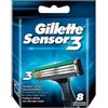 Gillette Sensor3, Confezione da 8 Lamette da Barba di Ricambio da 3 Lame, con Testina Snodabile, Rivestimento in Cromo per Lame che Durano a Lungo