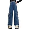 Panegy Jeans Strappati per Ragazze con Tasche Distressed Streetwear Jeans Casual Loose Baggy Pantaloni Bootcut a Vita Alta Gamba Larga Denim Pants Blu 10-11 Anni