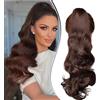 Dcbaboo Coda di Cavallo Extension Capelli Ricci Coda Capelli Extension con Pinza 45cm Posticci per Capelli Mossi Coda Finta per Capelli Sintetici Lunghi Ponytail Ondulati, Marrone & Auburn scuro