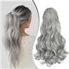 Dcbaboo Posticci per Capelli Ricci Coda di Cavallo Extension Capelli Lunghi Coda Capelli Extension con Pinza 45cm Coda Finta per Capelli Sintetici Mossi Naturali Ponytail Ondulati, Grigio scuro