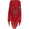 Flamifeel Scialle ricamato grande taglia 200/130/25 cm, nero rosso, XL