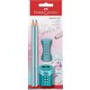 Faber-Castell 118297 - Set di matite Sparkle, con temperino, gomma e 2 matite, set da scrittura oceano metallizzato