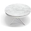 Tavolo FILICUDI rotondo Ø120 allungabile, in ceramica effetto marmo e base bianca metallo