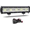 Willpower Barra LED 38cm 17 Pollici 300W Fari LED 12V 24V Combo Fascio Spot e Inondazione Faretti LED Faro da Lavoro LED Barra Luci LED per Fuoristrada Auto Trattore Camion 4x4 Barca ATV con Cablaggio
