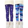 Kiench Leggings Felpati Bambina Pacco da 2 Leggins Caldi Invernali Pianeta Blu EU 140-146/9-10 Anni Etichetta 150