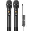 TONOR Microfono Senza Fili, UHF Sistema Microfonico Dinamico a Doppio Cordless in Metallo con Ricevitore Ricaricabile, Set di Microfoni Wireless per Canto Karaoke, DJ, 60m (TW630), Nero