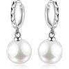 Bellitia Jewelry Orecchini a Cerchio di Pietra Preziosa Da Donna in Argento Sterling 925 con Perle Coltivate D'acqua Dolce con Pendenti Gioielli, 12mm