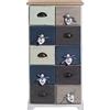 Rebecca Mobili Cassettiera 10 cassetti, Como Vintage, Legno Paulownia, Bianco Blu Grigio, per Camera Ingresso - Misure: 88 x 48 x 30 cm (HxLxP) - Art. RE4485