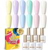 BORN PRETTY Smalto Semipermanente per Unghie Gel Pastello 6pzs Set in Gel UV LED 10 ml, Durevole, Primavera Estate Verde Giallo Blu Rosa Viola Regalo, 6pz Kit Smalti per Unghie Macaron