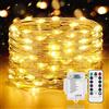 Vacoulery Lucine LED Decorative a Batteria 1 Pezzo 12M 120LED Lucine LED Decorative 8 Modalità Luci a Batteria con Timer e Telecomando per Camera Natale Interni Esterni (Bianco Caldo)