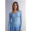 Intimissimi Maglia Scollo A V In Modal Ultralight Con Cashmere Azzurro