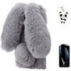 Artfeel Custodia Peluche per Samsung Galaxy A41,Carino Morbido Peloso Orecchie da Coniglio Hairball Inverno Soffice Caldo Cover Faux Pelliccia Luccichio Diamante Caso,Grigio