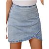 Roskiky Donne Tulipano Orlo Increspato Lavato Casual Bodycon Breve Jean Denim Gonna, Blu moderno, L