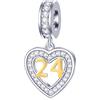 GLOWDAS 24 Anni Compleanno Charms Fit Pandora Bracciale Collana, Oro 18 Carati Numero 24 Ciondoli, 925 Argento Sterling 24th Anniversario Cuore Ciondolo Perline con CZ, Regali per Fidanzata/Fidanzamento