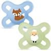MAM Original Start Succhietto 0-2 Mesi (Set da 2), Ciuccio MAM 0-2 mesi con tettarella ortodontica in silicone, Kit da 2 accessori neonato con porta ciuccio sterilizzatore, Verde/Azzurro
