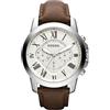 Fossil Orologio Grant da uomo, Movimento cronografo al quarzo con cinturino in pelle e acciaio inossidabile, 44 mm, Bianco e marrone