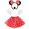iZoeL Minnie Costume Ragazza, 1 Tutù di Minnie 1 Fascia per Orecchie da Topo 2 Guanti Bianchi 1 Naso Nero, per Costume Carnevale Festa di Compleanno Costume Halloween per Ragazze Bambini