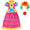 ReliBeauty Costume da Clown Vestito Bambina Costume di Carnevale con Parrucca(130 cm)