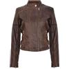 Infinity Donne Marrone Vera Pelle Aderente Vintage Stile Biker Zip Giacca Alla Moda