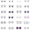 MILACOLATO 24 Coppie 925 Sterling Silver Stud Orecchini Set Cubic Zirconia Orecchini Perla Cristallo Rotondo Forma di Cuore CZ Fiore Stud Orecchini Gioielli per le Donne Ragazze