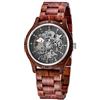 Alienwork Orologio Automatico Uomo Rosso Bracciale in Legno Nero Scheletro Legno Naturale